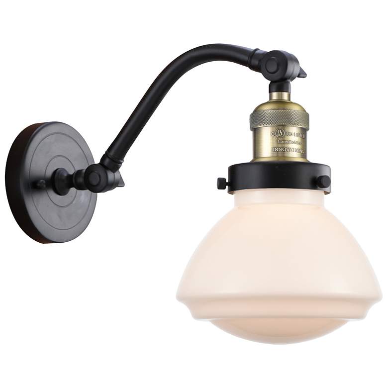 Image 1 Olean 12.25" High Black Brass Sconce w/ Matte White Shade