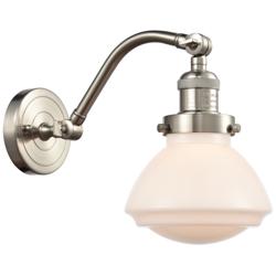 Olean 12.25" High Brushed Satin Nickel Sconce w/ Matte White Shade