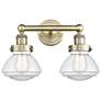 Olean 15.5" Wide 2 Light Antique Brass Bath Vanity Light With Clear Sh