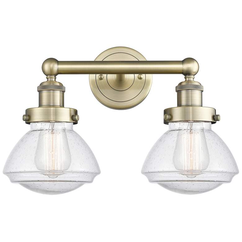Image 1 Olean 15.5" Wide 2 Light Antique Brass Bath Vanity Light With Mercury