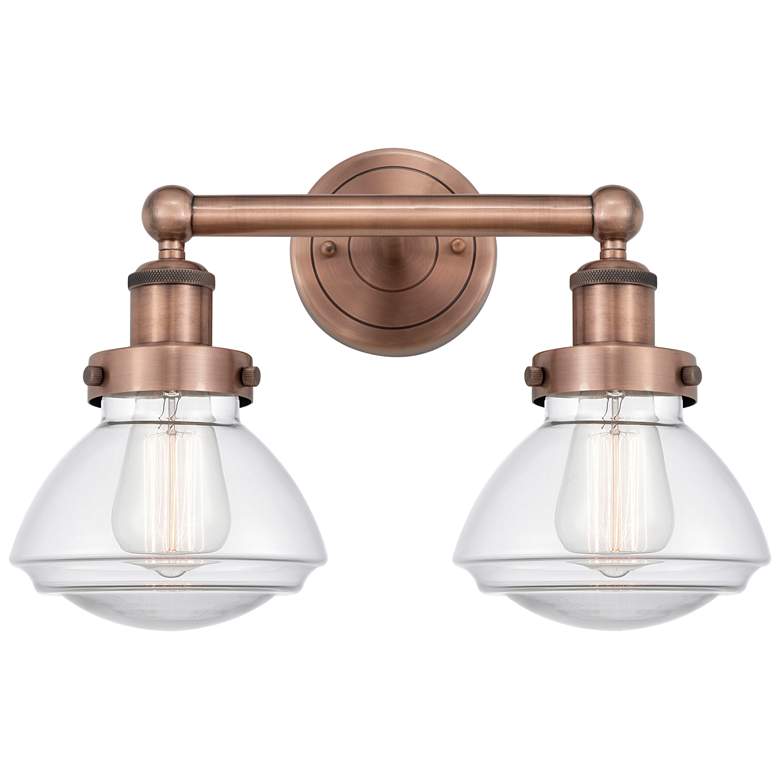 Image 1 Olean 15.5" Wide 2 Light Antique Copper Bath Vanity Light With Clear S