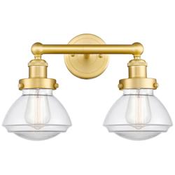 Olean 15.5&quot; Wide 2 Light Satin Gold Bath Vanity Light With Clear Shade