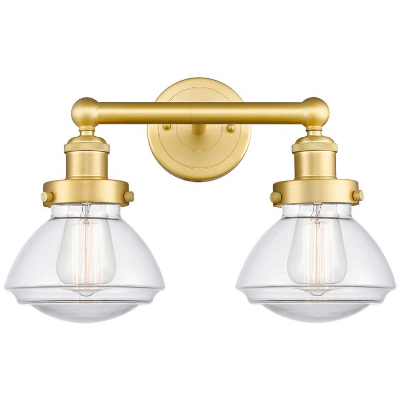 Image 1 Olean 15.5" Wide 2 Light Satin Gold Bath Vanity Light With Clear Shade