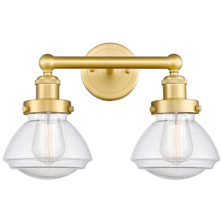 Image 1 Olean 15.5" Wide 2 Light Satin Gold Bath Vanity Light With Mercury Sha