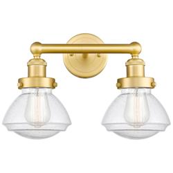 Olean 15.5" Wide 2 Light Satin Gold Bath Vanity Light With Mercury Sha