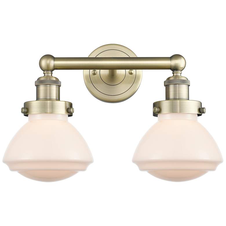Image 1 Olean 15.5"W 2 Light Antique Brass Bath Vanity Light With Matte White