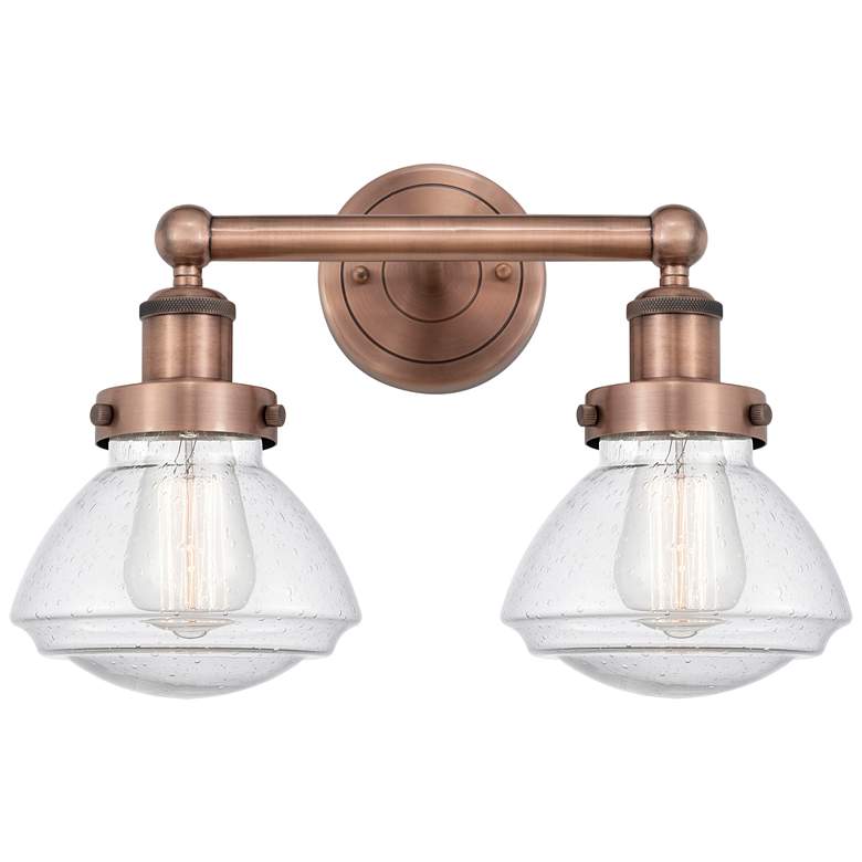 Image 1 Olean 15.5"W 2 Light Antique Copper Bath Vanity Light With Mercury Sha
