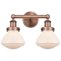 Olean 15.5&quot;W 2 Light Antique Copper Bath Vanity Light With White Shade