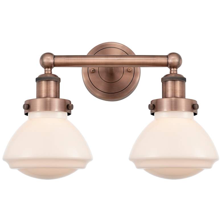 Image 1 Olean 15.5 inchW 2 Light Antique Copper Bath Vanity Light With White Shade