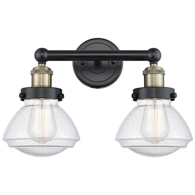 Image 1 Olean 15.5"W 2 Light Black Antique Brass Bath Light With Mercury Shade