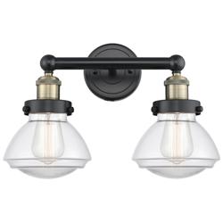Olean 15.5&quot;W 2 Light Black Antique Brass Bath Vanity Light With Clear