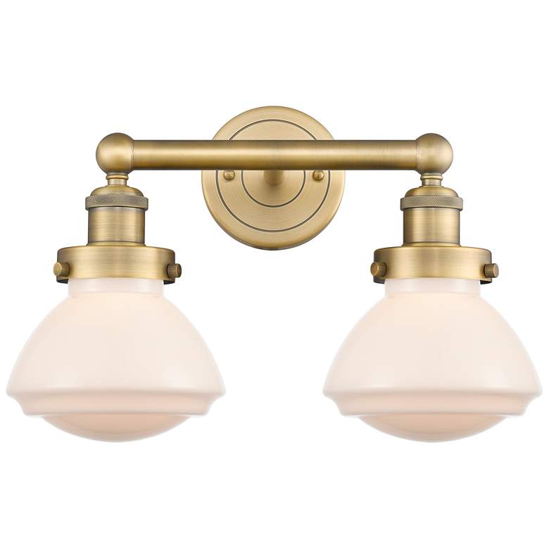 Image 1 Olean 15.5"W 2 Light Brushed Brass Bath Vanity Light With Matte White