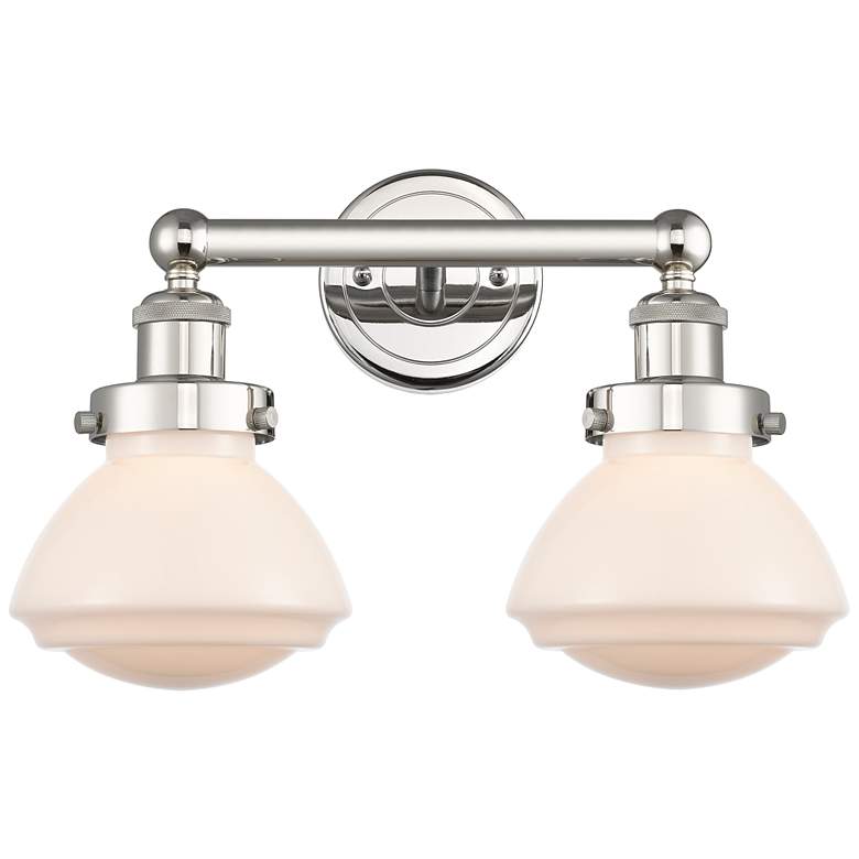 Image 1 Olean 15.5"W 2 Light Polished Nickel Bath Vanity Light With White Shad