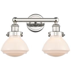 Olean 15.5&quot;W 2 Light Polished Nickel Bath Vanity Light With White Shad