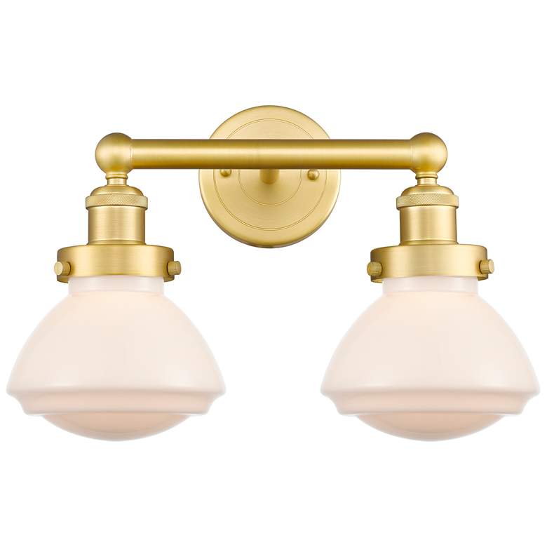 Image 1 Olean 15.5"W 2 Light Satin Gold Bath Vanity Light With Matte White Sha