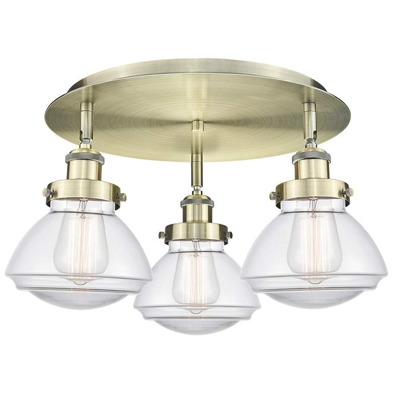 Image 1 Olean 18.25" Wide 3 Light Antique Brass Flush Mount With Clear Glass S