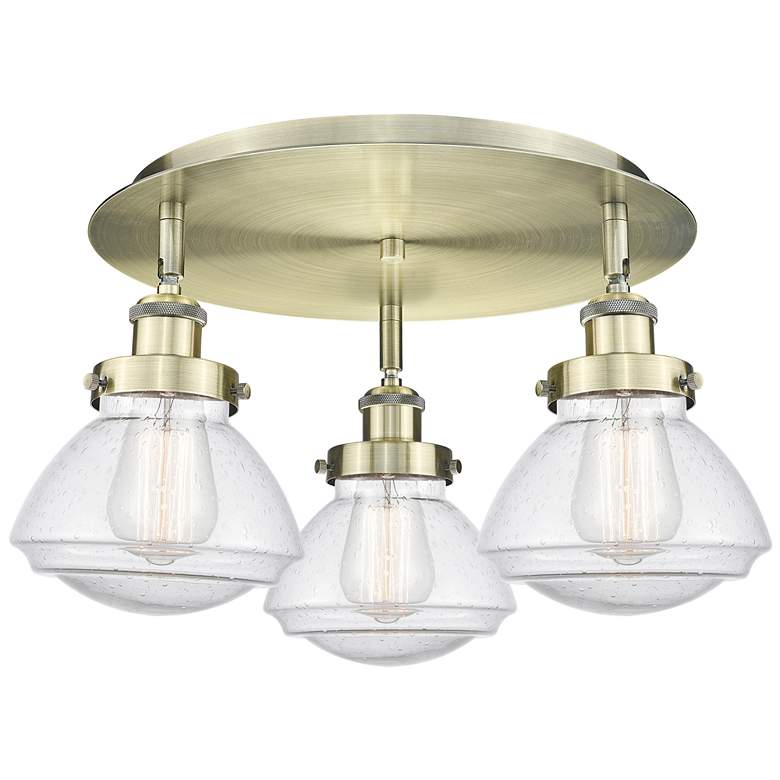 Image 1 Olean 18.25" Wide 3 Light Antique Brass Flush Mount With Seedy Glass S