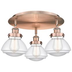 Olean 18.25&quot; Wide 3 Light Antique Copper Flush Mount With Clear Glass