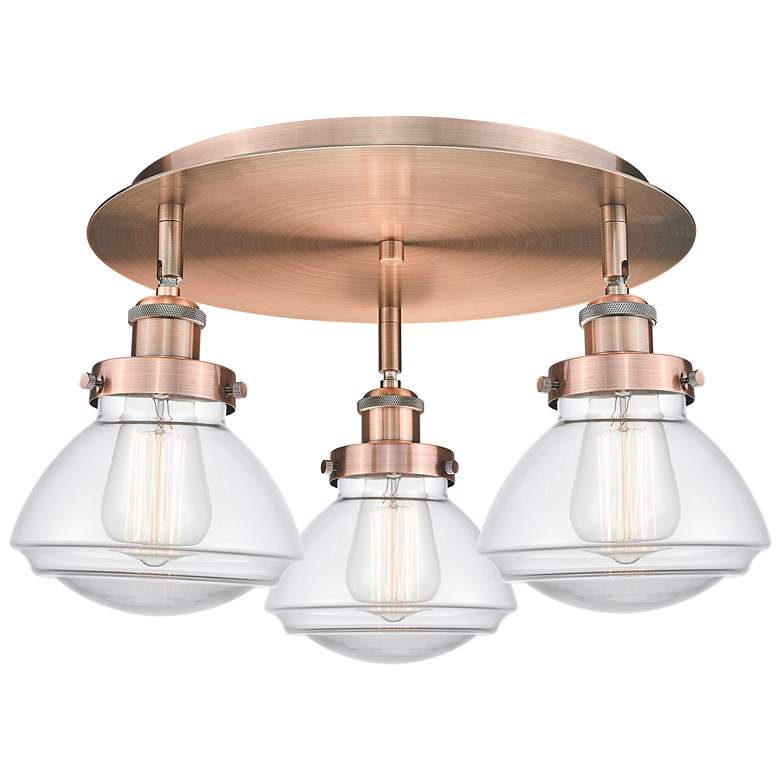 Image 1 Olean 18.25" Wide 3 Light Antique Copper Flush Mount With Clear Glass