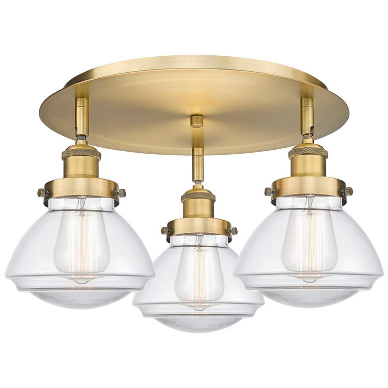 Image 1 Olean 18.25" Wide 3 Light Brushed Brass Flush Mount With Clear Glass S