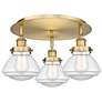 Olean 18.25" Wide 3 Light Brushed Brass Flush Mount With Clear Glass S