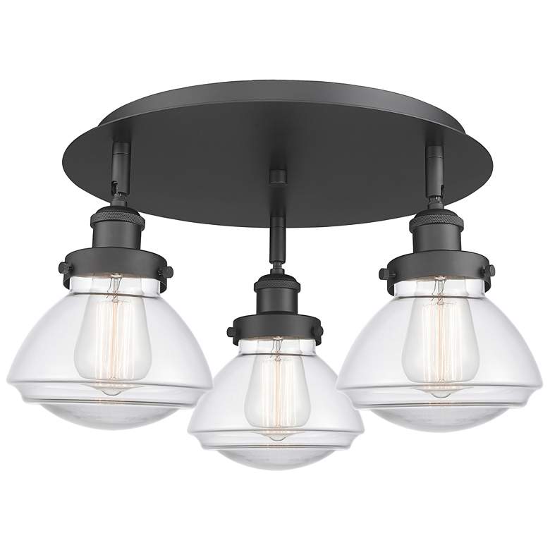 Image 1 Olean 18.25" Wide 3 Light Matte Black Flush Mount With Clear Glass Sha