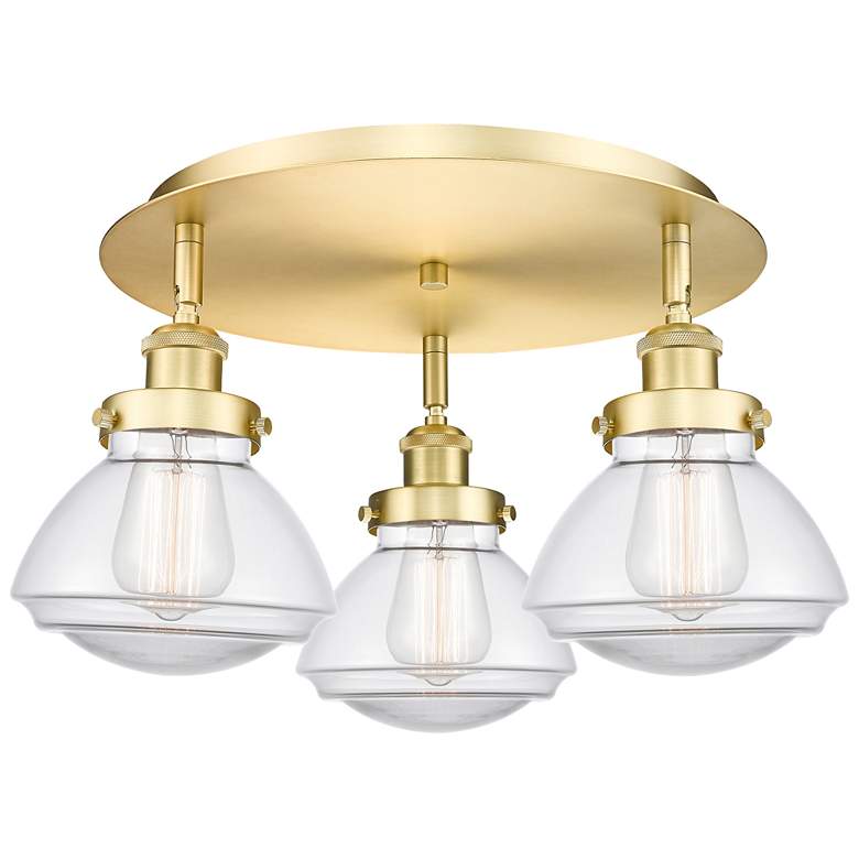 Image 1 Olean 18.25" Wide 3 Light Satin Gold Flush Mount With Clear Glass Shad