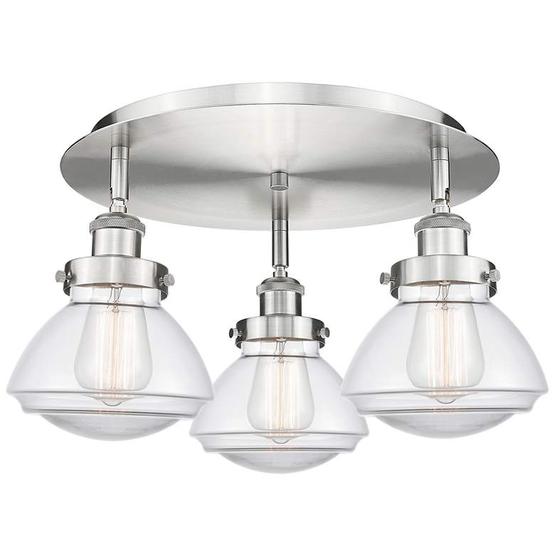 Image 1 Olean 18.25" Wide 3 Light Satin Nickel Flush Mount With Clear Glass Sh