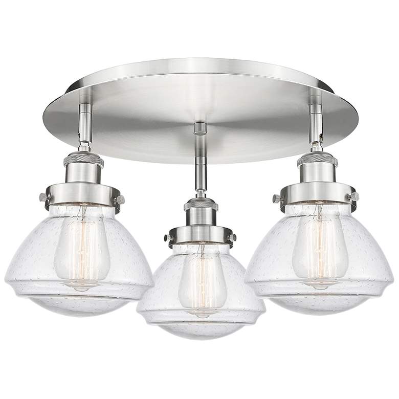 Image 1 Olean 18.25" Wide 3 Light Satin Nickel Flush Mount With Seedy Glass Sh