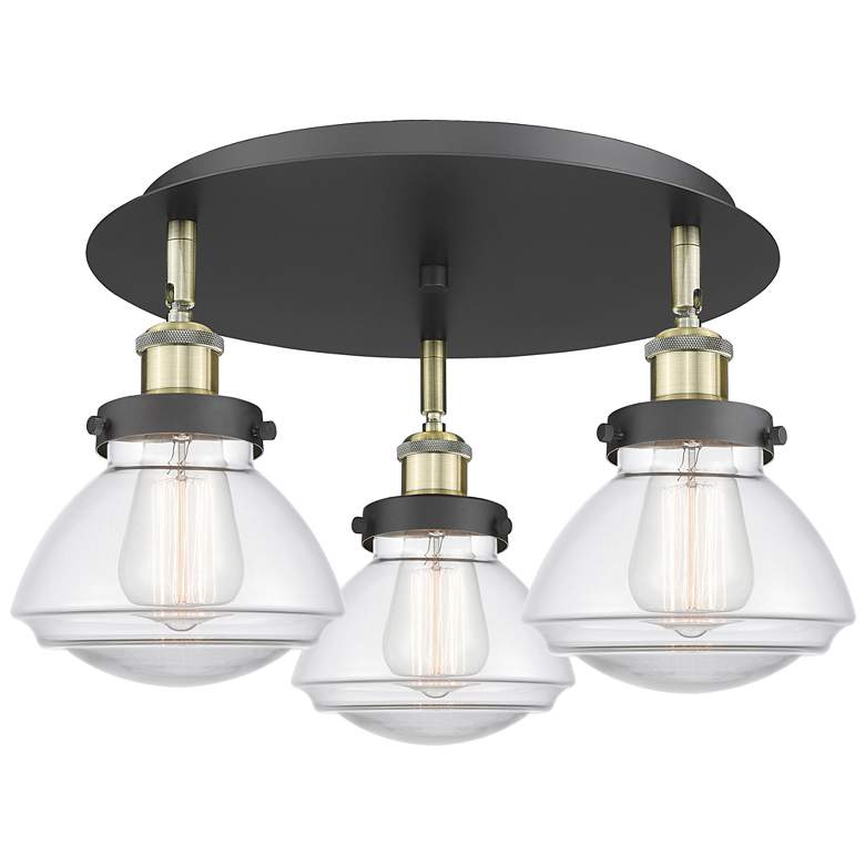 Image 1 Olean 18.25"W 3 Light Black Antique Brass Flush Mount w/ Clear Glass S