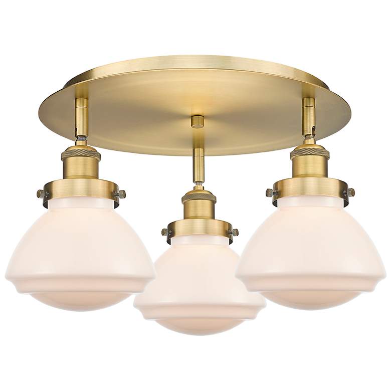Image 1 Olean 18.25"W 3 Light Brushed Brass Flush Mount w/ Matte White Glass S