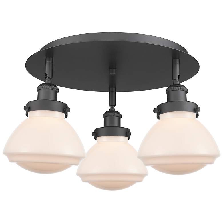 Image 1 Olean 18.25"W 3 Light Matte Black Flush Mount With Matte White Glass S