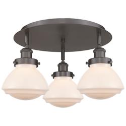 Olean 18.25"W 3 Light Oil Rubbed Bronze Flush Mount w/ White Shade