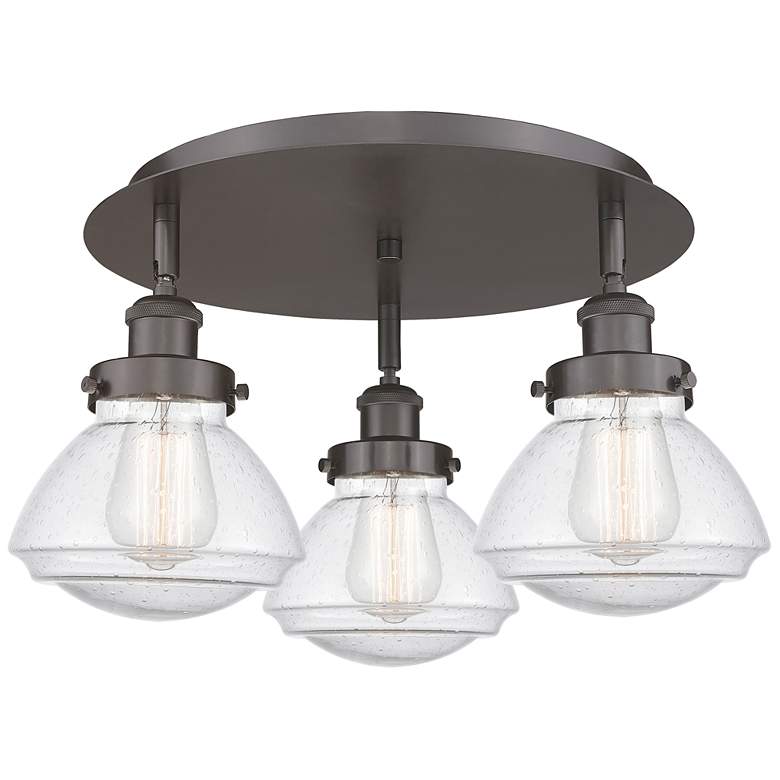 Image 1 Olean 18.25"W 3 Light Oil Rubbed Bronze Flush Mount With Seedy Glass S
