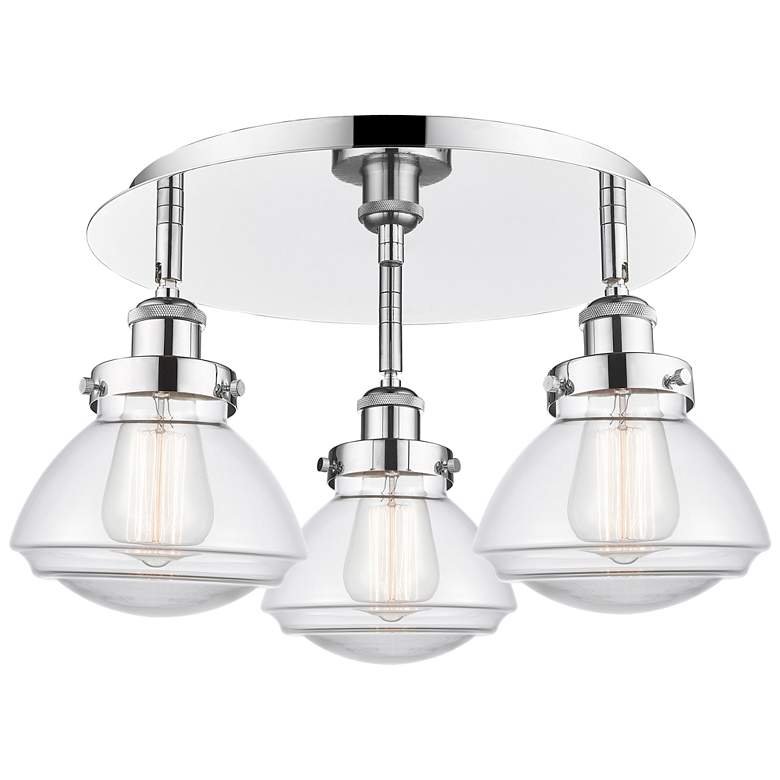 Image 1 Olean 18.25"W 3 Light Polished Chrome Flush Mount With Clear Glass Sha