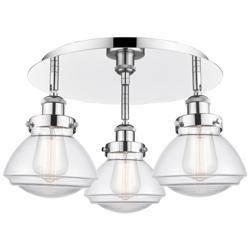 Olean 18.25"W 3 Light Polished Chrome Flush Mount With Clear Glass Sha