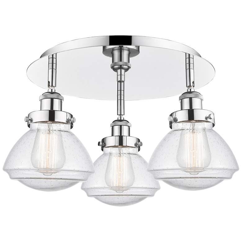 Image 1 Olean 18.25"W 3 Light Polished Chrome Flush Mount With Seedy Glass Sha