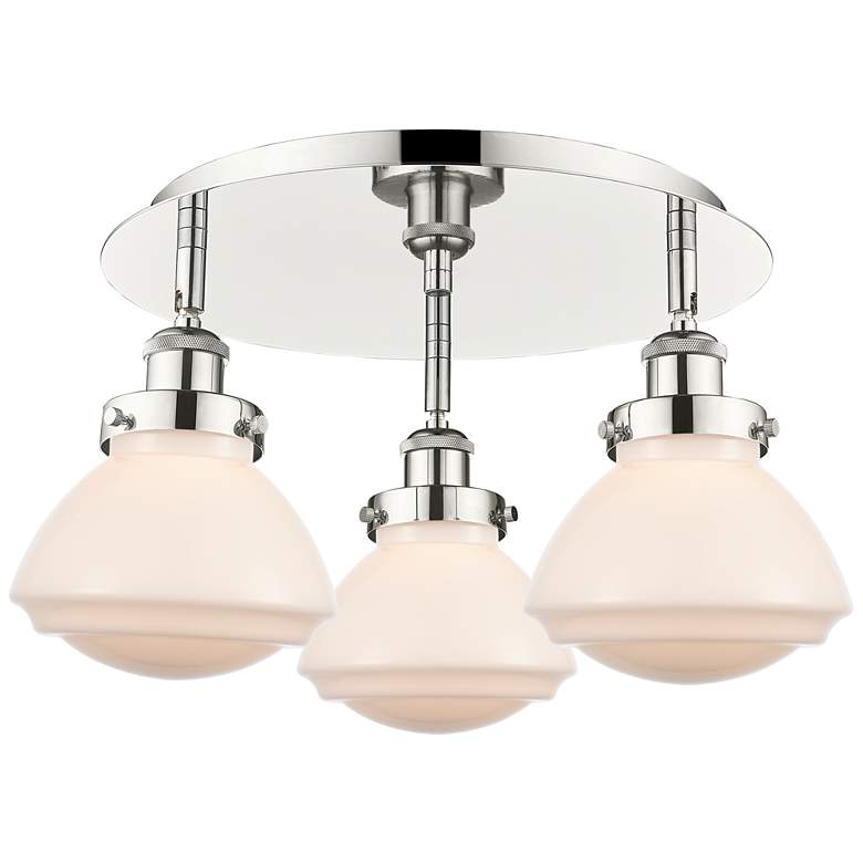 Image 1 Olean 18.25"W 3 Light Polished Nickel Flush Mount w/ White Shade