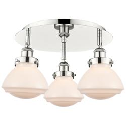Olean 18.25"W 3 Light Polished Nickel Flush Mount w/ White Shade