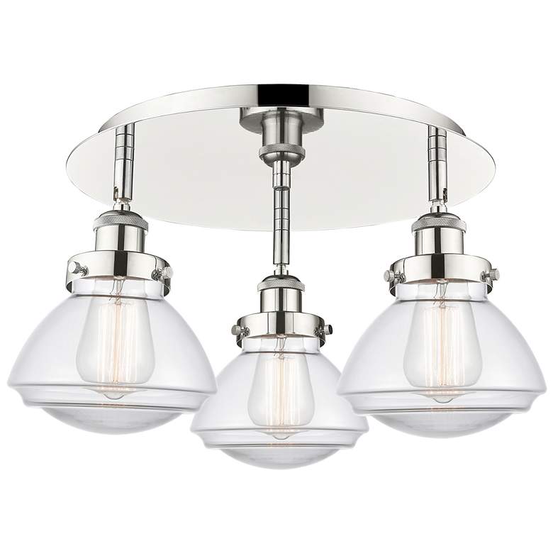 Image 1 Olean 18.25"W 3 Light Polished Nickel Flush Mount With Clear Glass Sha