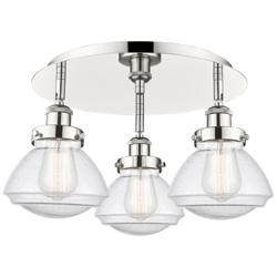 Olean 18.25"W 3 Light Polished Nickel Flush Mount With Seedy Glass Sha