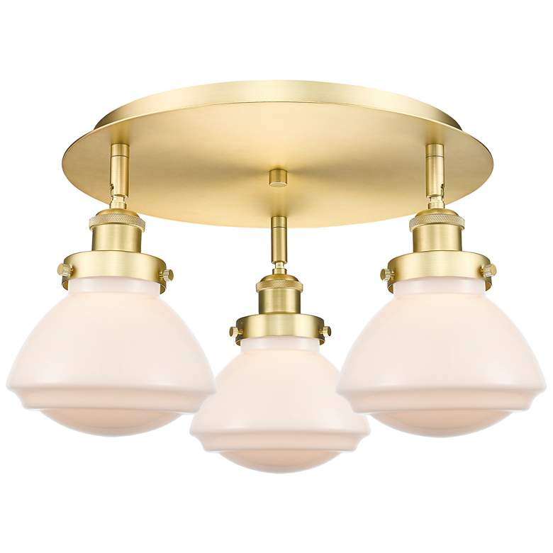 Image 1 Olean 18.25"W 3 Light Satin Gold Flush Mount With Matte White Glass Sh