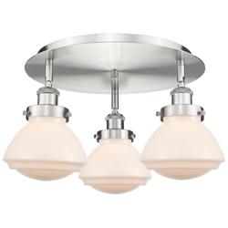 Olean 18.25"W 3 Light Satin Nickel Flush Mount With Matte White Glass