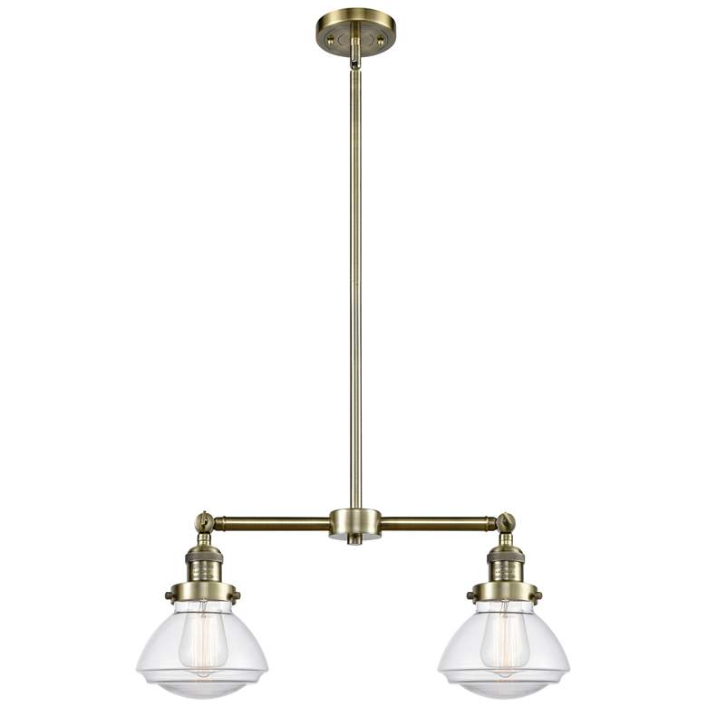Image 1 Olean 21.75" Wide 2 Light Antique Brass Island Light w/ Clear Shade