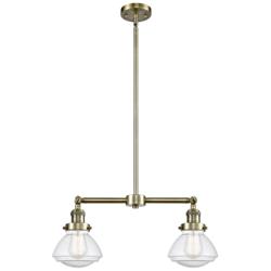 Olean 21.75" Wide 2 Light Antique Brass Island Light w/ Seedy Shade