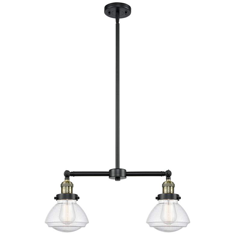 Image 1 Olean 21.75" Wide 2 Light Black Brass Island Light w/ Seedy Shade