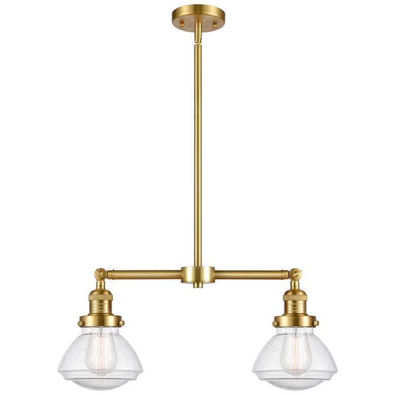 Image 1 Olean 21.75" Wide 2 Light Satin Gold Island Light w/ Seedy Shade