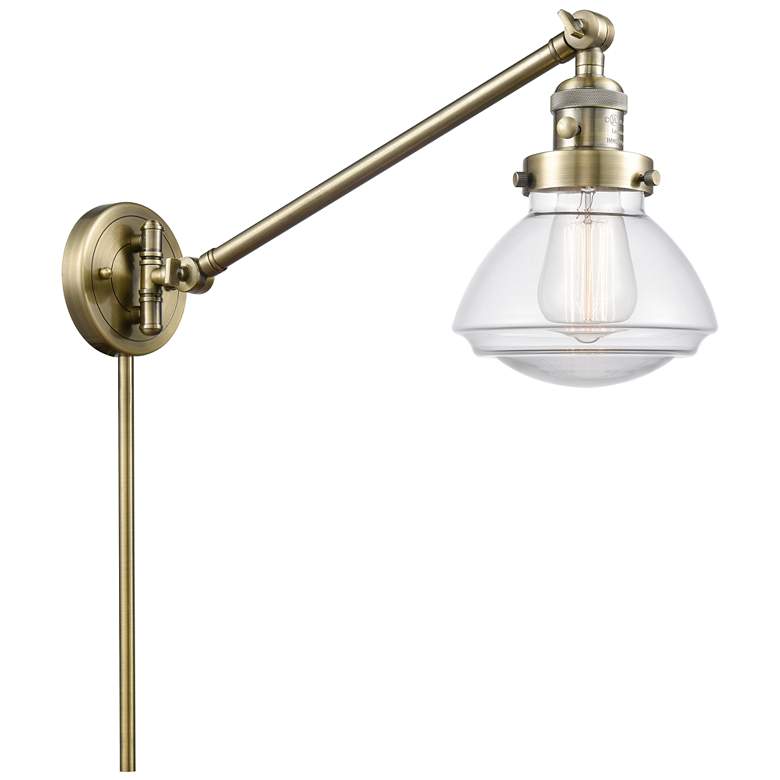 Image 1 Olean 22.38" High Antique Brass Swing Arm w/ Clear Shade