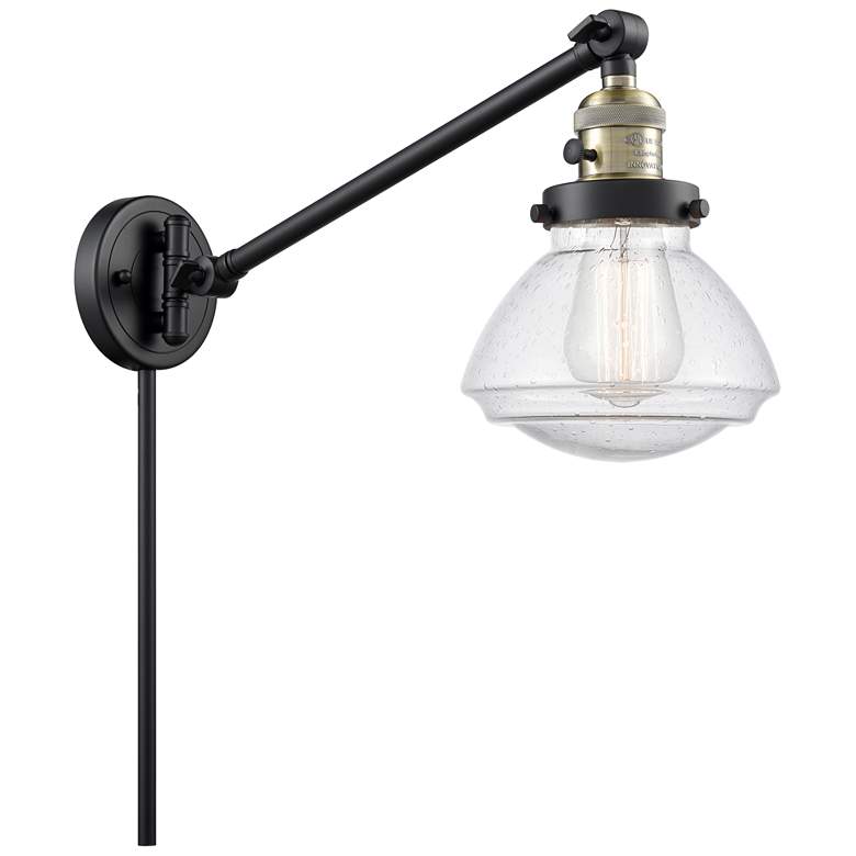 Image 1 Olean 22.38" High Black Brass Swing Arm w/ Seedy Shade