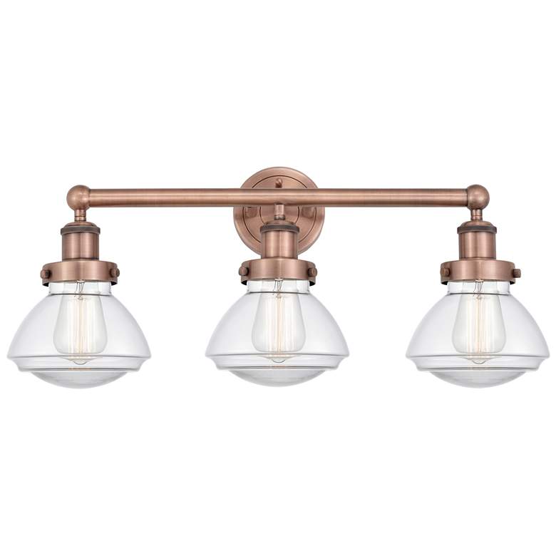 Image 1 Olean 24.5 inch Wide 3 Light Antique Copper Bath Vanity Light With Clear S